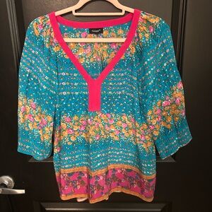 Tolani Women's Floral V-Neck Blouse 100% Silk